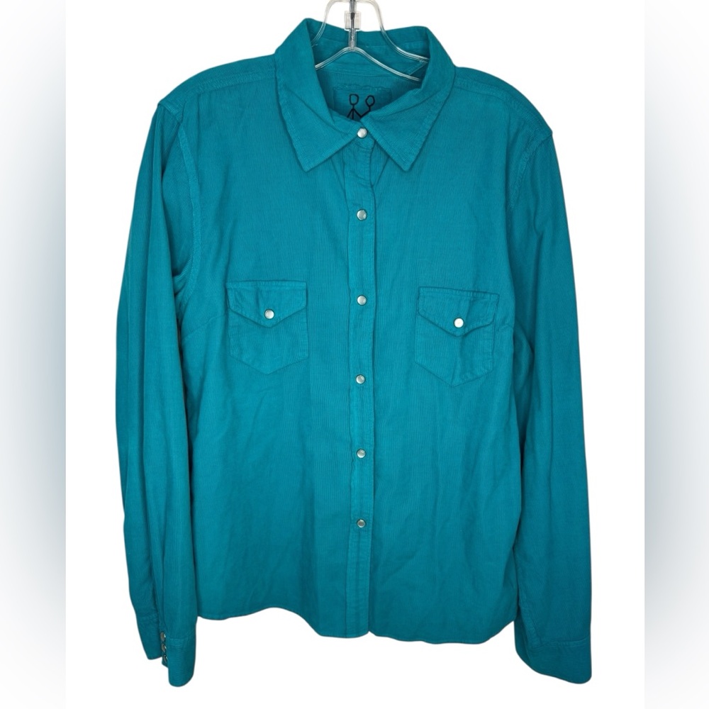 Pete & Greta Johnny Was Teal Corduroy Snap Button Shirt Size Large